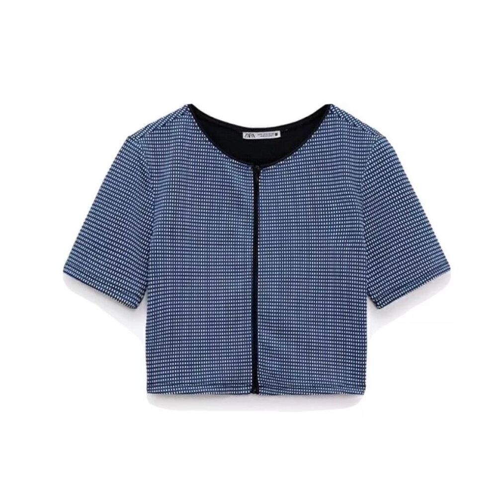Zara cropped jacquard top medium blue (m1)